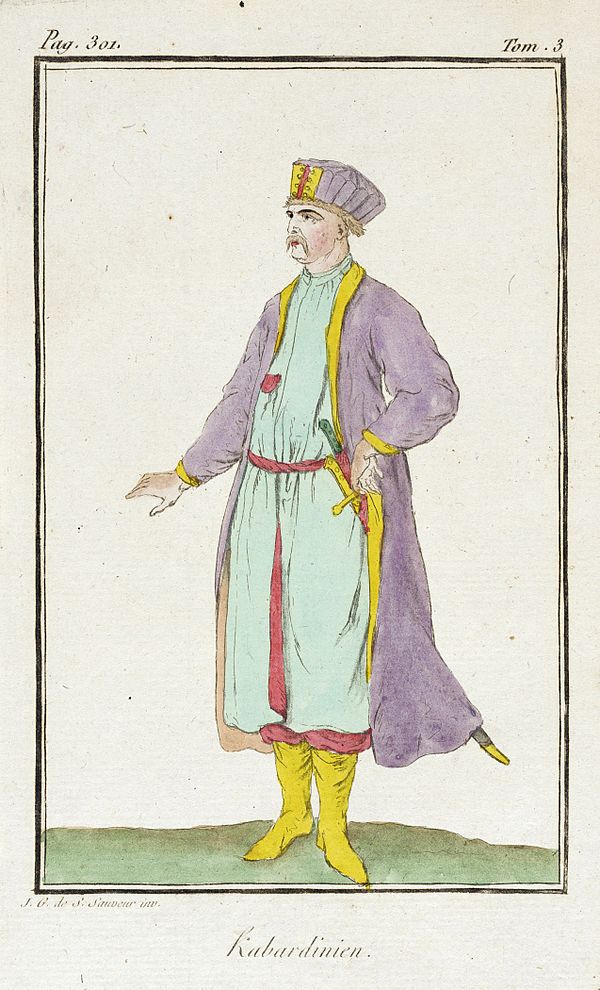 Historical illustration of Kabardian Circassian traditional clothing