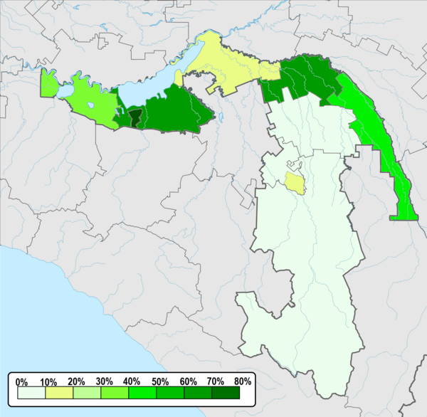 Adyghe language distribution map in Adygea Republic