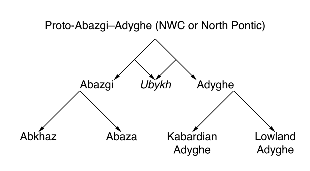 Map of Northwest Caucasian languages including Circassian dialects