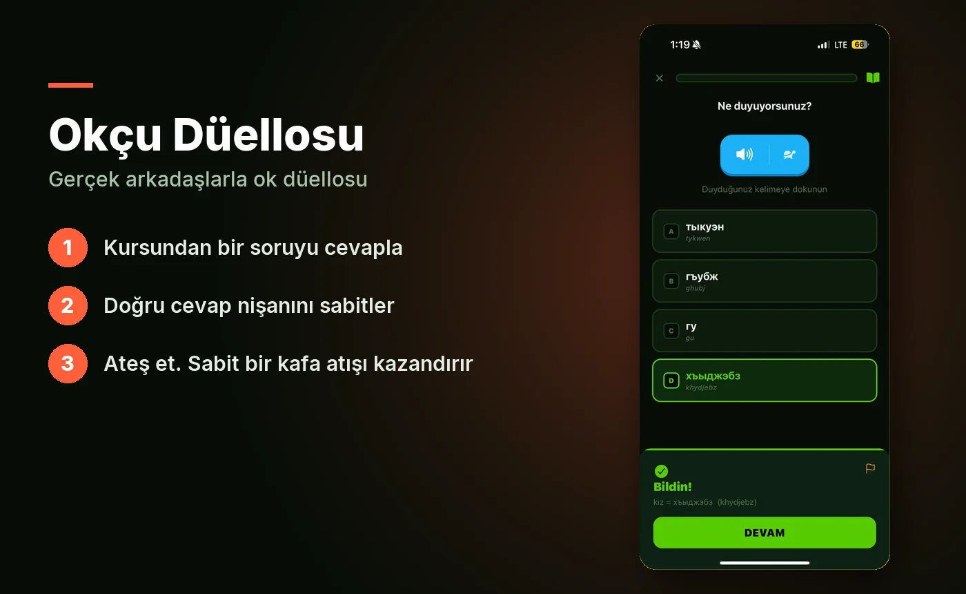 Okçu Düellosu: Kabardeyce veya Adigece bir soruyu cevaplayıp nişanı sabitlediğiniz Çerkesçe oyun
